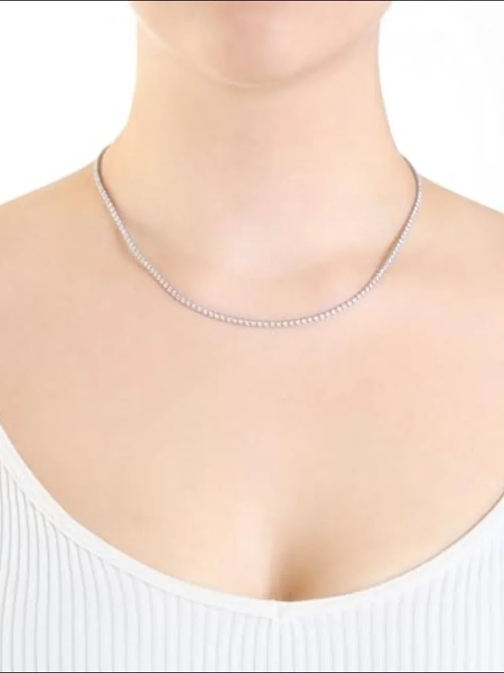 Fine Silver Plated Tennis Necklace Cubic Zirconia 16 Inch